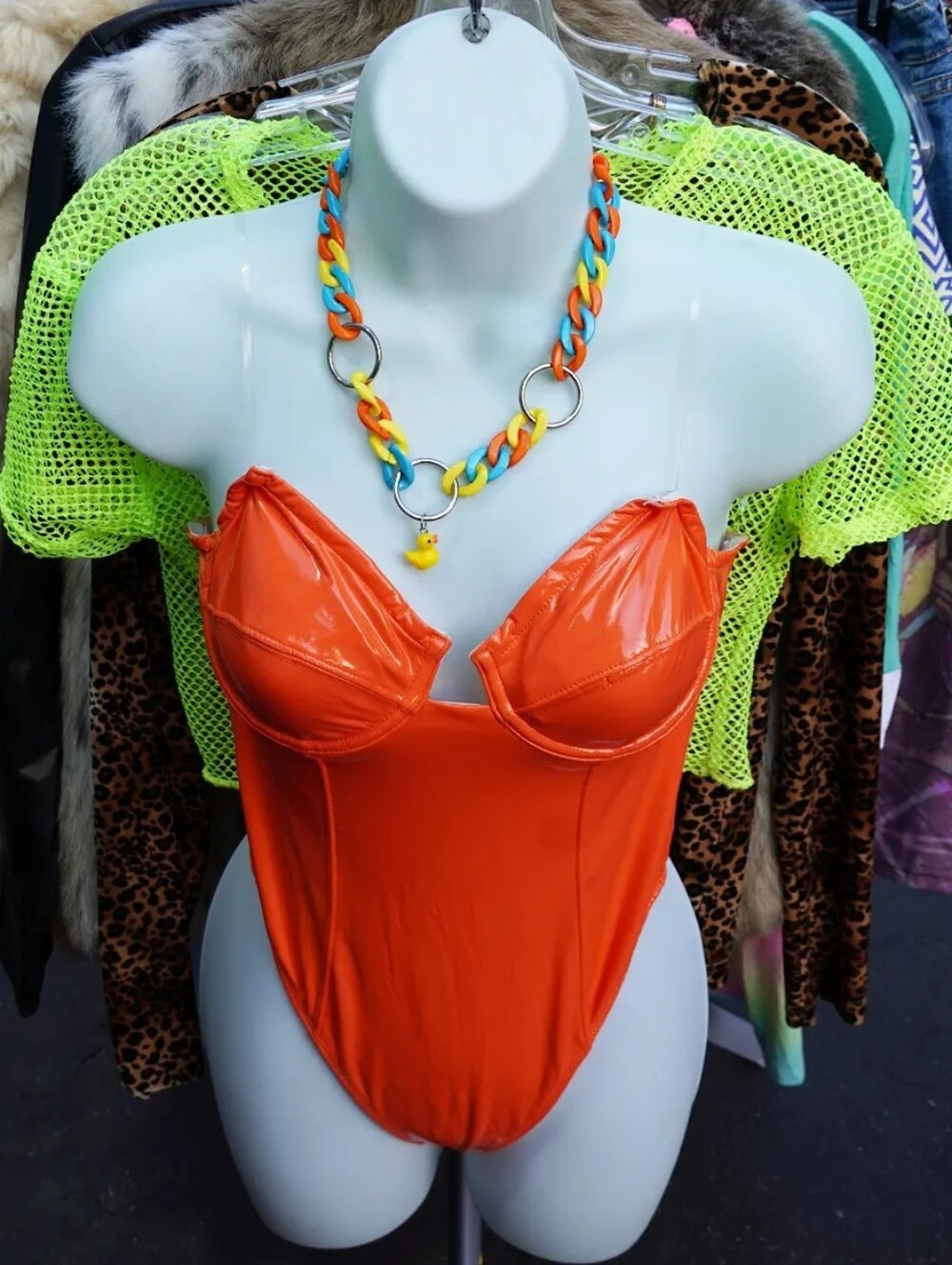 Vibrant Orange Vinyl Bodysuit